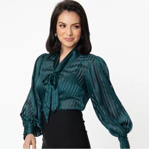 Unique Vintage Dark Green Blouse